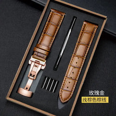 Genuine Leather Strap with Wooden Box Watch Band Butterfly Clasp  Bracelet