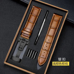 Genuine Leather Strap with Wooden Box Watch Band Butterfly Clasp  Bracelet