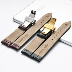 Genuine Leather Strap with Wooden Box Watch Band Butterfly Clasp  Bracelet