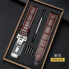 Genuine Leather Strap with Wooden Box Watch Band Butterfly Clasp  Bracelet