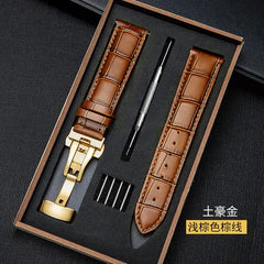 Genuine Leather Strap with Wooden Box Watch Band Butterfly Clasp  Bracelet