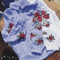 Striped Rose Button up