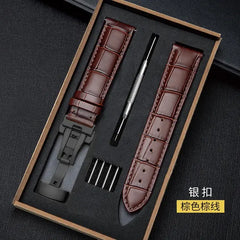 Genuine Leather Strap with Wooden Box Watch Band Butterfly Clasp  Bracelet