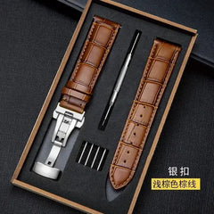 Genuine Leather Strap with Wooden Box Watch Band Butterfly Clasp  Bracelet